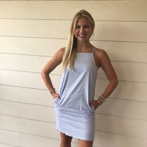 Baby blue and white striped summer dress